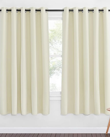 NICETOWN 66 Inch Long Blackout Curtains for Bedroom Living Room, Thermal Insulated Room Darkening Curtains, Light Blocking Blackout Drapes for Bedroom, 66" W x 66" L, 1 Panel, Beige