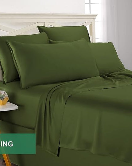 Pure Bamboo King Sheets, Genuine 100% Organic Viscose Derived from Bamboo Bed Sheet Set, Luxuriously Soft & Cooling, Double Stitching, 2 Year Quality Promise (King, Pesto)