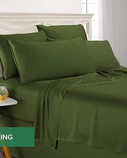 Pure Bamboo California King Sheets, Genuine 100% Organic Viscose Derived from Bamboo Bed Sheet Set, Soft & Cooling, Double Stitching, 2 Year Quality Promise (California King, Pesto)