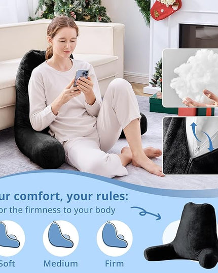 Sasttie 25-inch Reading Pillows for Sitting in Bed Adult, Jumbo Velvet Back Pillow Bed Sitting Up, XL High Back-Rest Support Cushion for Sit Up on Couch & Floor, Oeko-Tex Certified, Black