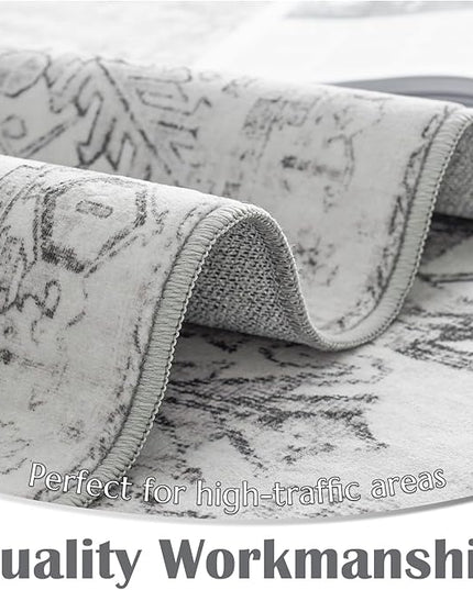 jinchan Lima Hallway Runner Rug 2x10 Washable - Vintage Floral Non Slip Low-Pile Soft Ultra-Thin Faux Wool Kitchen Rug Distressed Carpet Runner for Farmhouse Bedroom Laundry (2x10ft, Grey)