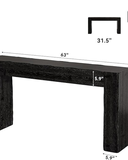 Solid Wood Console Table, 63-Inch Farmhouse Sofa Table Behind Couch for Entryway, Living Room, Foyer, Easy Assembly (Black)