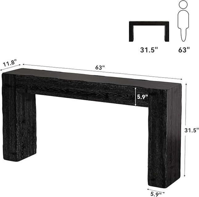 Solid Wood Console Table, 63-Inch Farmhouse Sofa Table Behind Couch for Entryway, Living Room, Foyer, Easy Assembly (Black)