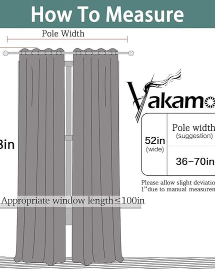 Yakamok Gray Blackout Curtains Room Darkening Thermal Insulated with Grommet Window Curtain for Bedroom, 52Wx108L inch, Grey, 2 Panels
