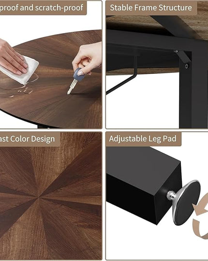 VFK 47" Round Kitchen Table Set with Storage Base & Metal Legs, 5-Piece Wooden Dining Set for 4 to 6 People, Includes 4 Upholstered Chairs for Dining Room, Living Room or Kitchen