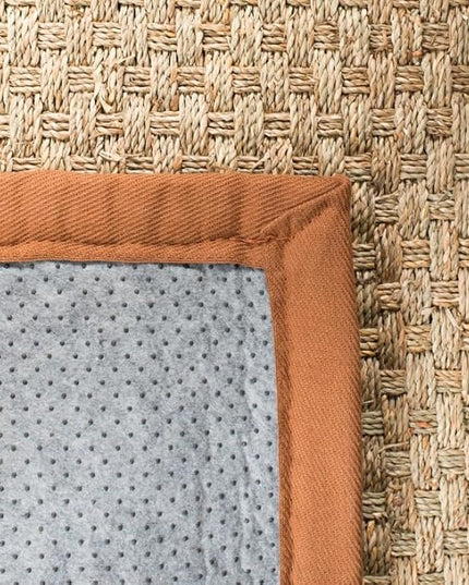 SAFAVIEH Area Rug 6' Square - Natural Fiber Collection - Natural & Brown, Seagrass, Basketweave Pattern with Border (NF114B)
