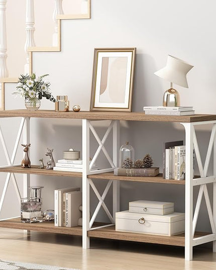 IBF Farmhouse Entryway Table, Wood TV Console Table, Rustic Metal Sofa Table, Industrial Hallway Tables with Storage Shelves, Modern Foyer Tables for Front Entry Way, White and Rustic Oak, 47 Inch
