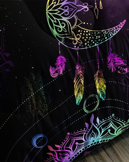 AILONEN Moon Comforter Set Full Size, Black Galaxy Bohemian Bedding Set,Celestial Bedding Mandala Bed in a Bag Duvet Set,Colorful Starry Comforter Sets 3 Pieces, 1 Quilt and 2 Pillowcases