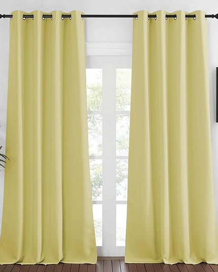 NICETOWN Blackout Curtains 120 inch Length for Sliding Glass Door, Grommet Thermal Insulated Room Darkening Sound Reducing Drapes for Room Divider, 1 Panel, W52 x L120, Paler Yellow
