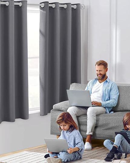 HOMEIDEAS Grey/Gray Blackout Curtains 52 X 63 Inch 2 Panels Room Darkening Bedroom Curtains, Thermal Grommet Light Bolcking Window Curtains for Living Room