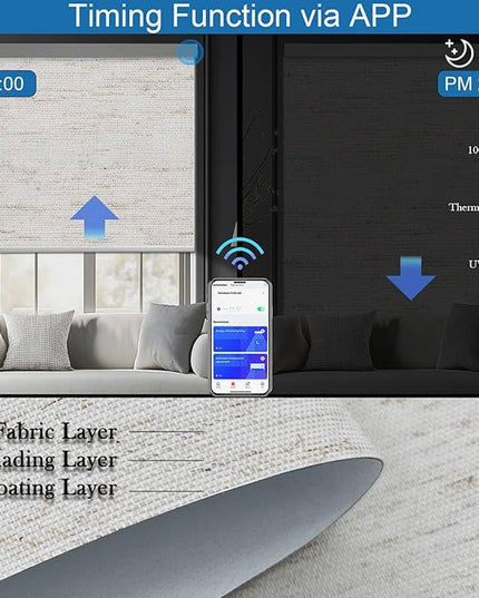 Motorized Blinds with Remote Cordless Automatic Motorized Shades Custom Blinds for Windows Smart Curtains Compatible with Alexa Google Home(Blackout Linen Sandy Beach,W53 x H72in)