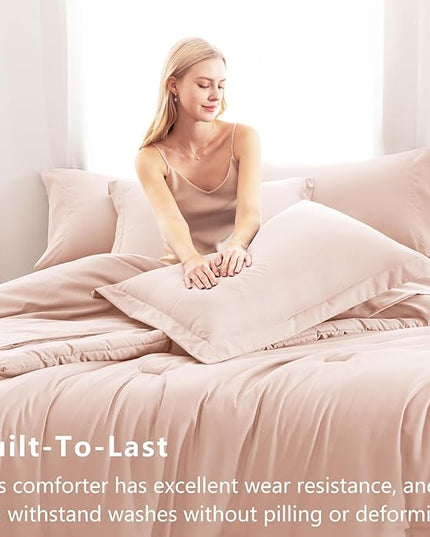 CozyLux King Size Comforter Set Blush Pink, 7 Pieces Bed in a Bag King Comforter Set with Sheets, Bedding Set with Down Alternative Comforter, Fitted Sheets, Flat Sheets, Pillow Shams and Pillowcases