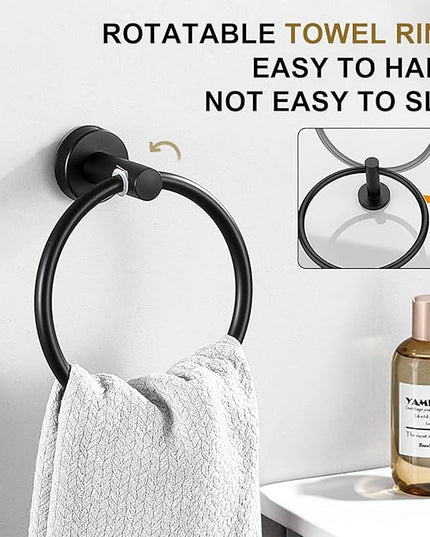 12 PCS Matte Black Round Towel Bar Set, Bathroom Towel Bar Set Include 24 inch,16 inch Towel Bar, Toilet Paper Holder, Towel Ring, Towel Hooks, Stainless Steel Bathroom Accessories Set