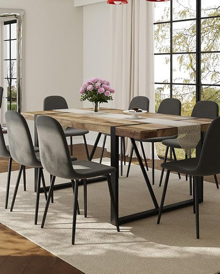 FURNITO Wood Dining Table Set for 8, 71" Large Rectangular Kitchen & Dining Room Table with 8 Fabric Linen Chairs, Modern Farmhouse Dining Set for Home, Living Room, Office, or Conference Room