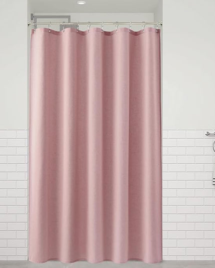 Naturoom Pink 54 Inch Shower Curtain - Stall Narrow Half Linen Ultra Thick Fabric Shower Curtain Set with Hooks, Boho Farmhouse Rustic RV Camper Bath Curtains for Bathroom, 54x78