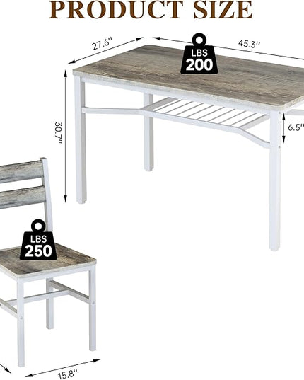 Hooseng Dining Table Set for 4, Wood Kitchen Table Chairs Set with Storage, Farmhouse 5 Piece Dining Room Table Set, Space-Saving Dinette Set for Breakfast Nook, Apartment
