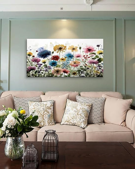 KZKU Flower Wall Art Canvas Prints Home Decor for Living Room Dining Room Bedroom Office Bathroom Multi-colored Watercolor wildflowers Pictures Wall Decor 20" x 40" Artwork