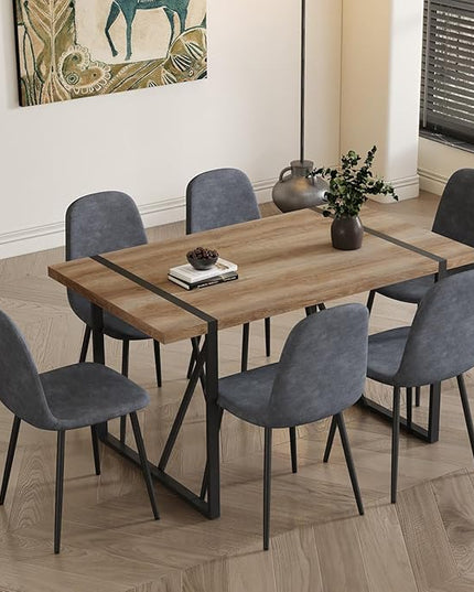 6 Chair Dining Table Set，Dinner Table Set for 6, 55'' Kitchen Table and Suede Nap Fabic Chairs Set of 6, 7 Piece Dining Table Set for Kitchen Dining Room