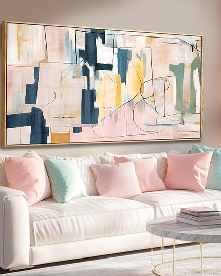 Artexist Pink Abstract Canvas Wall Art 24"x48" Office Decor Framed Wall Decor
