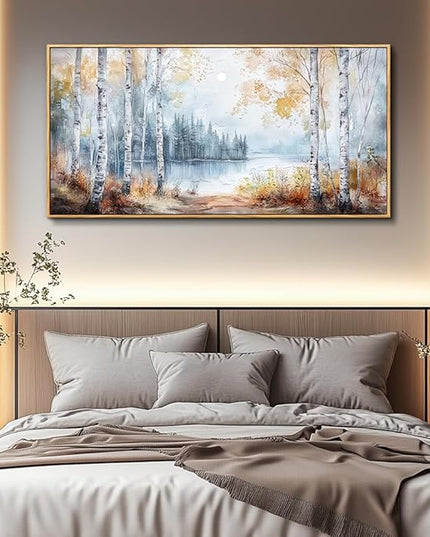 PHAOHUAXM Large Canvas Wall Art For Living Room Wall Decor For Bedroom Office Decorations Trees Forest Landscape Painting Lake view Wall Pictures Modern Room Home Decor Artwork Wood Framed 24x48 In