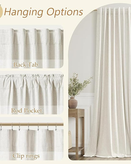 Guken 100% Blackout Cream Linen Curtains 45 Inch Wide by 38 Inch 2 Panels Set for Living Room Bedroom Back Tab Thermal Insulated Black Out Linen Drapes Room Darkening Window Curtains