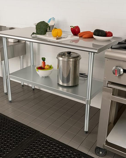 HARDURA Stainless Steel Table 24X48 Inches with Undershelf and Galvanized Legs NSF Heavy Duty Commercial Prep Work Table for Restaurant Kitchen Home and Hotel
