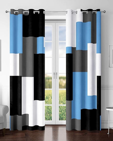 Light Blue 100% Blackout Curtains for Bedroom 72 inch Length 2 Panels Set Grey Modern Abstract Geometric Black Out Curtains Insulated Room Darkening Window Drapes for Living Room, 52Wx72L