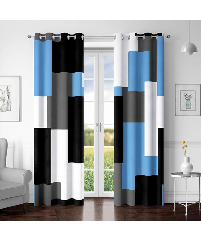Light Blue 100% Blackout Curtains for Bedroom 72 inch Length 2 Panels Set Grey Modern Abstract Geometric Black Out Curtains Insulated Room Darkening Window Drapes for Living Room, 52Wx72L