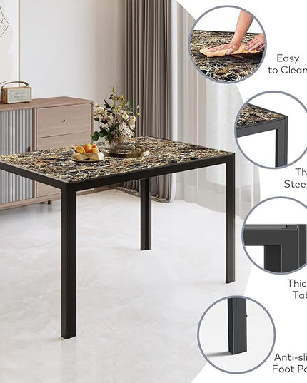 Gizoon Glass Dining Table Sets for 6, 7 Piece Kitchen Table and Chairs Set for 6 Person, PU Leather Modern Dining Room Sets for Home, Kitchen, Living Room