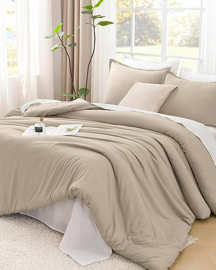 Litanika Khaki Comforter Set King Size, 3 Pieces Solid Bedding Comforter Set, All Season Down Alternative Bed Set (104x90In Comforter & 2 Pillowcases)