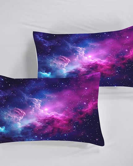 Purple Galaxy Comforter Set King: Space Bedding Set for Girls Boys Teens Women Quilt Moon Starry Sky Colorful Glitter Nebula Bedroom Decor, 1 Comforter 2 Pillowcases