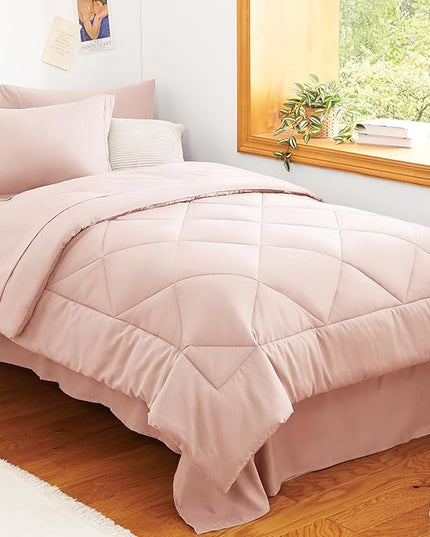 CozyLux Twin XL Comforter Set Blush Pink - 5 Pieces Twin Extra Long Bed in a Bag for College Dorm, All Season Bedding Set for Girls and Boys, Soft Bed Set with Comforter, Sheets, Pillowcase & Sham