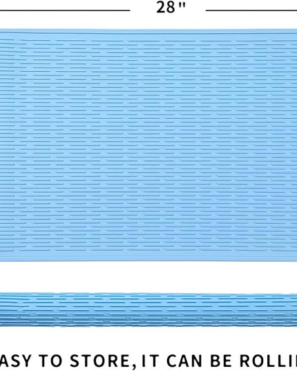 Silicone Dish Drying Mat for Multiple Usage,Easy clean,Eco-friendly,Heat-resistant Silicone Mat for Kitchen Counter or Sink,Refrigerator or Drawer Liner Light Blue 3XL 28 inches x 18 inches