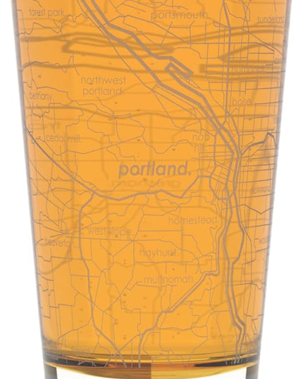 Well Told Engraved Portland Oregon Map Pint Glass, Etched Beer Gift (16 oz, Clear) City Map Pint, Custom City Glassware, Gifts For Beer Lovers