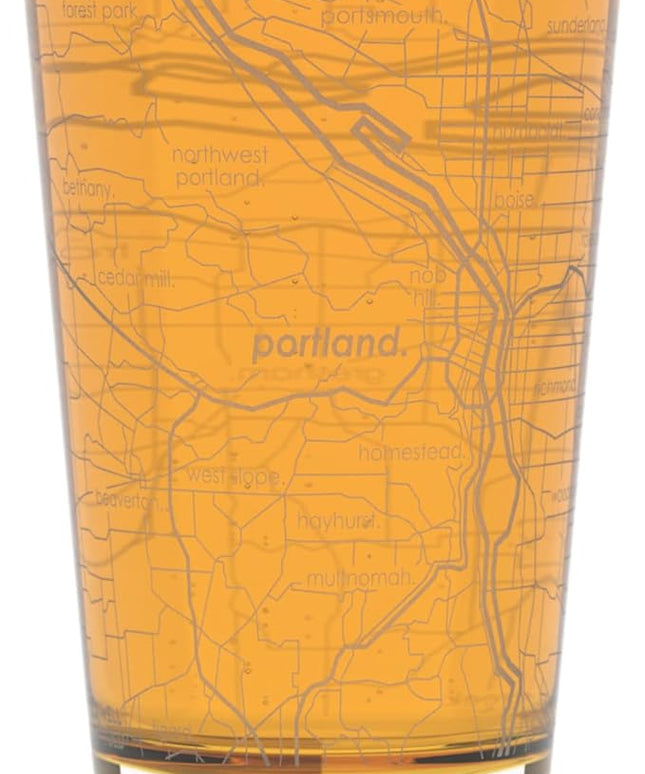 Well Told Engraved Portland Oregon Map Pint Glass, Etched Beer Gift (16 oz, Clear) City Map Pint, Custom City Glassware, Gifts For Beer Lovers