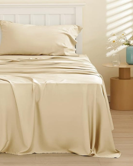 Bedsure Cooling Sheets Twin, Rayon Derived from Bamboo, Breathable & Soft Twin Sheets Set, Deep Pocket Up to 16 Inches, Hotel Luxury Silky Bedding for Hot Sleepers, Alabaster Gleam
