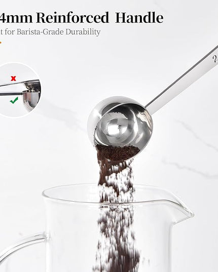 Long Handle Coffee Scoop: 5.98 Inch 18/8 Stainless Steel 2 Tablespoon Metal Measuring Spoon Tbsp Scoop for Coffee Beans, Grounds Coffee, Coffee Powder, Tea, Tall Jars (2Tbsp/30ml)