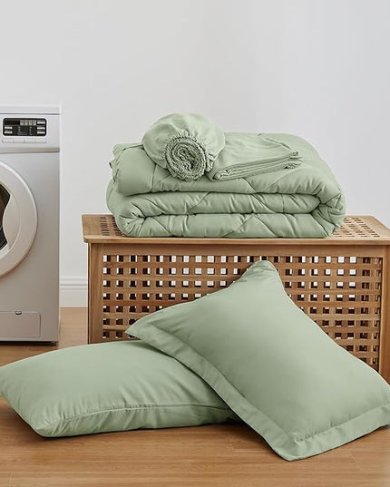 Love's cabin Twin XL Comforter Set Sage, 5 Pieces Twin XL Bed in a Bag, All Season Bedding Sets with 1 Comforter, 1 Flat Sheet, 1 Fitted Sheet, 1 Pillowcase and 1 Pillow Sham