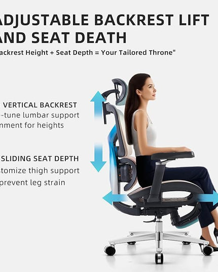 Ergonomic Home Office Desk Chair with Massage Lumbar Support，4D Headrest & 5D Armrests, Reclining Big and Tall 400LBS Mesh Chair with Footrest，Adjustable Back High and Seat Depth (Black Rainbow)