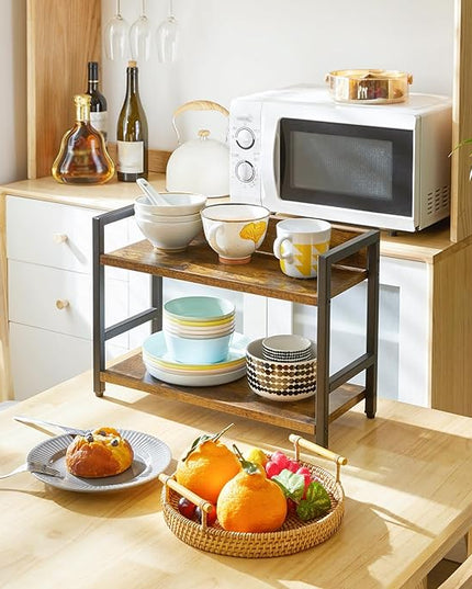 IBUYKE 2-Tier Spice Rack Industrial Counter Shelf Desktop Storage Organizer Standing Seasoning Rack for Countertop Kitchen Office Living Room Desktop Rustic Brown UTLJ002H