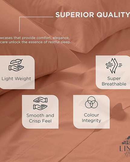 Linen Home 100% Cotton Percale Pillowcases King Size, Tera Clay, 2 Pieces of Pillow Case, Crisp and Cool Strong Bed Linen, 20 inches X 40 inches