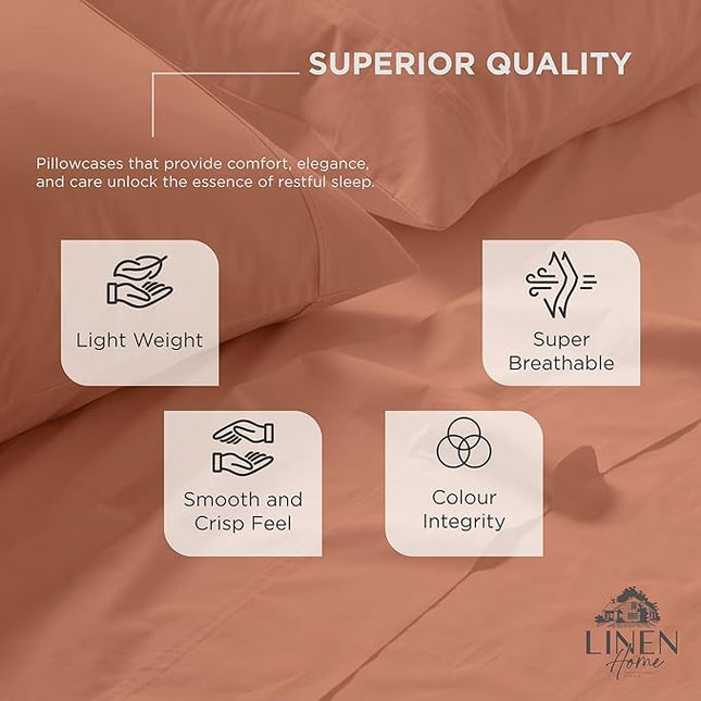 Linen Home 100% Cotton Percale Pillowcases King Size, Tera Clay, 2 Pieces of Pillow Case, Crisp and Cool Strong Bed Linen, 20 inches X 40 inches