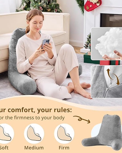 Sasttie 25-inch Reading Pillows for Sitting in Bed Adult, Jumbo Velvet Back Pillow Bed Sitting Up, XL High Back-Rest Support Cushion for Sit Up on Couch & Floor, Oeko-Tex Certified, Dark Grey