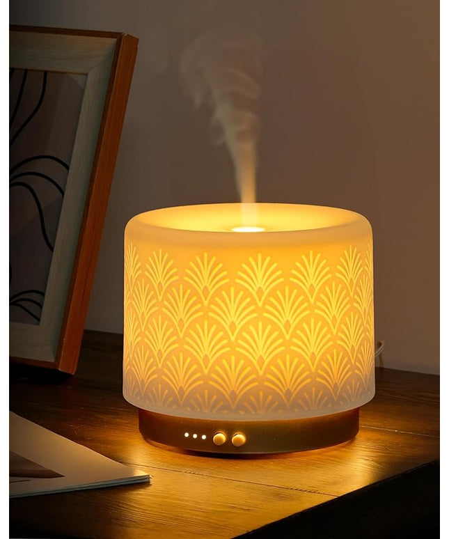 Ceramic Essential Oil Diffuser 280ml- Aromatherapy Diffuser with Ultrasonic Cool Mist Humidifier, Night Light, Timer, Auto Shut-Off, Large Room Aroma Diffuser for Home, Bedroom, Office, Yoga
