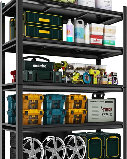Metal Garage Shelving Unit, Heavy Duty 5-Tier Adjustable Storage Rack, Steel Shelving,2000 lbs Capacity, Industrial Shelves for Heavy Tools and Equipment (5-Tier 63" H x 27" W x 14" D)