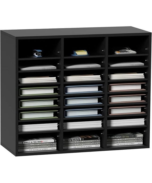VEVOR Literature Organizers, 24 Compartments Office Mailbox with Adjustable Shelves, Wood Literature Sorter 29x12x24.4 inches for Office, Home, Classroom, Mailrooms Organization, EPA Certified Black