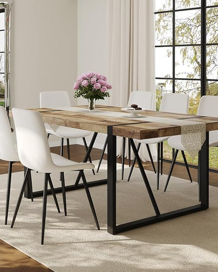7 Piece Dining Table Set for 6, 71" Wood Kitchen Table Set with 6 PU Leather Chairs, Modern Rectangular Dining Room Table and Chairs Set for Home, Kitchen, or Living Room