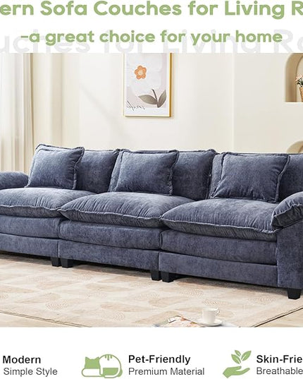 120" Modular Sectional Sofa, Comfy Cloud Couch Sectional, Chenille Sofa Sleeper Deep Seat Sofa with Throw Pillows for Living Room (Blue, 120"- 3 Seater)