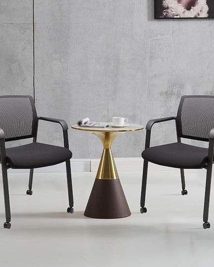 CLATINA Black Waiting Room Chair with Wheels Mesh Back Stacking Arm Chairs with Upholstered Fabric Seat and Ergonomic Lumbar Support for Office School Church Guest Reception