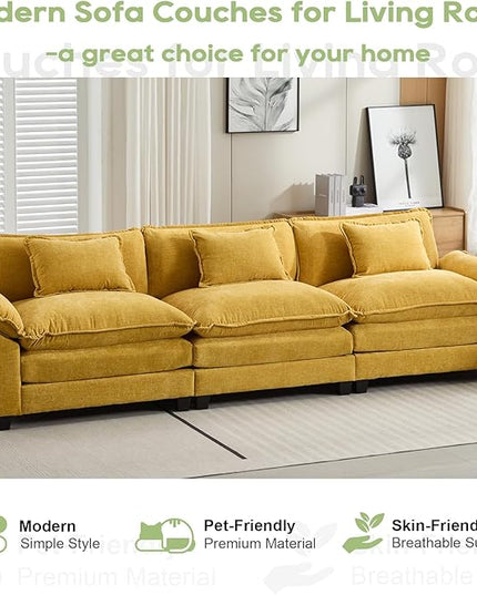 120" Modular Sectional Sofa, Comfy Cloud Couch Sectional Sofa, Chenille Sofa Sleeper Deep Seat Sofa with Throw Pillows for Living Room (Yellow, 120"- 3 Seater)